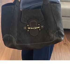 Gucci Hobo Bag Large Brown Leather Monogram Vintage Shoulder Tote Bag